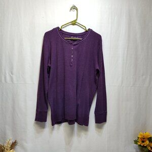 Eddie Bauer Women's XXL Henley Long Sleeve Thermal Waffle Knit Top Maroon Casual